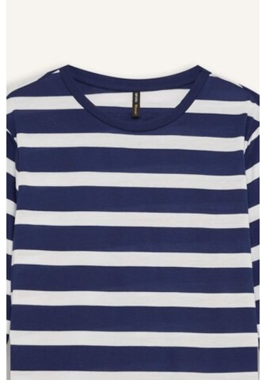 Defacto Regular Fit Bisiklet Yaka Çizgili Casual Uzun Kollu Tişört A9442AX24WNNV31 Lacivert