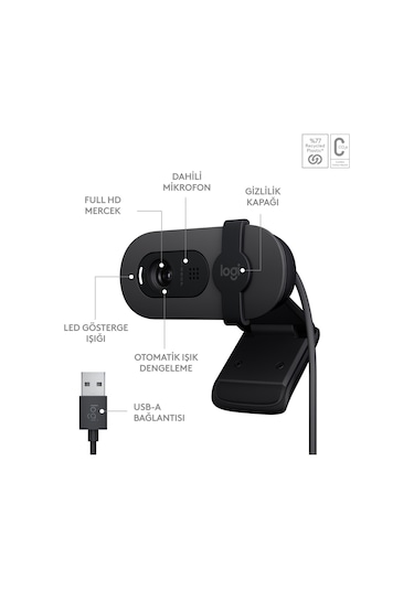 Logitech Brio 100 Full Hd 2 MP  1080 P Mikrofonlu Grafit Webcam