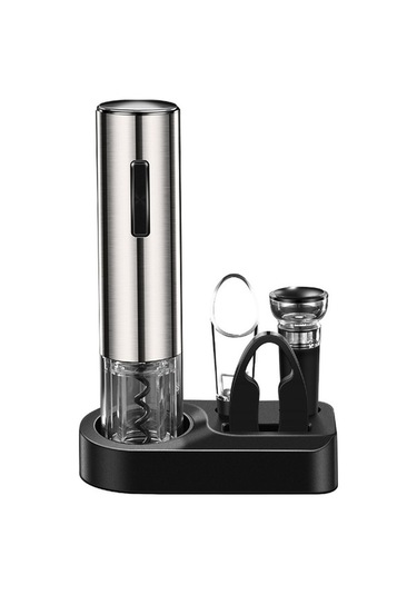 Moly 4'ü 1 Arada Elektrikli Şarap Açma Seti, Gümüş, Şarap Havalandırıcı Ve Vakum Tıpa Gümüş