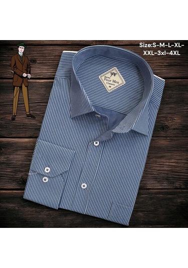 Linen Keten Klasik %100 Cotton Uzun Kollu Terletmeyen Tek Cepli Kapaklı Mavi Gömlek Regular Kalıp -10208 Mavi