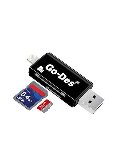 Go Des GD-DK102 Lightning & Micro USB Veri Aktarımı SD & Micro SD Kart Okuyucu - ZORE-253401