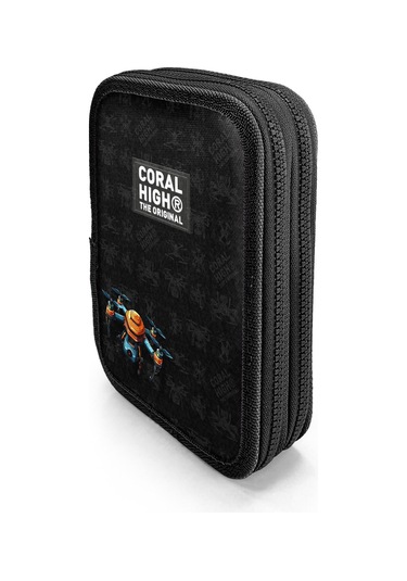 Coral High Siyah Drone Desenli Çift Katlı Kalem Çanta 11158 Siyah