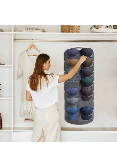 Keçe Beyzbol Şapkası Ekran Standı Dokumasız Asılı Saklama Çantası, Stil: 14 Izgara Çift Sıra 3mm Çok Renkli