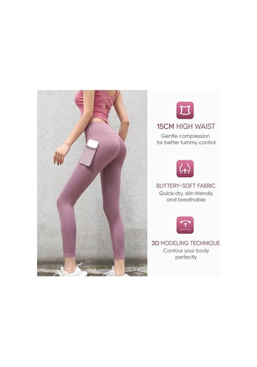 Fastbuy Kadın Yüksek Bel Nefes Alabilen Esnek Şık Spor Tayt Koyu Mor Koyu Mor