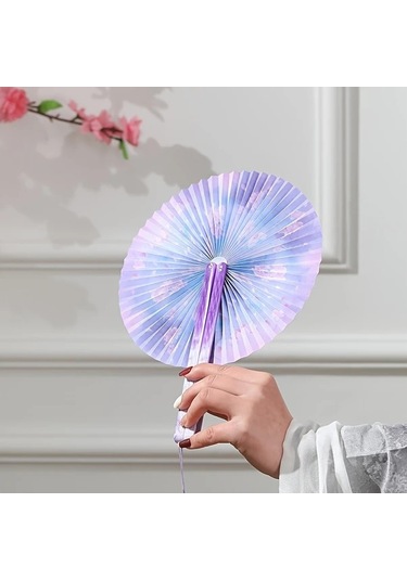 Gateesat Lake Işığı Ve Dağ Rengi Püsküllü Kadın Yelpazesi - Katlanır Kağıt Hanfu Qipao Aksesuarı