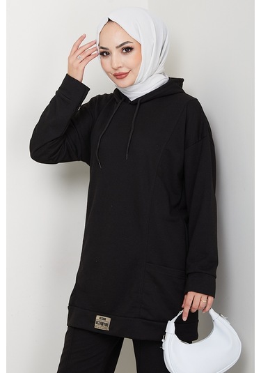 Çift Cepli Kapüşonlu İkili Takım 1663 - Siyah Siyah