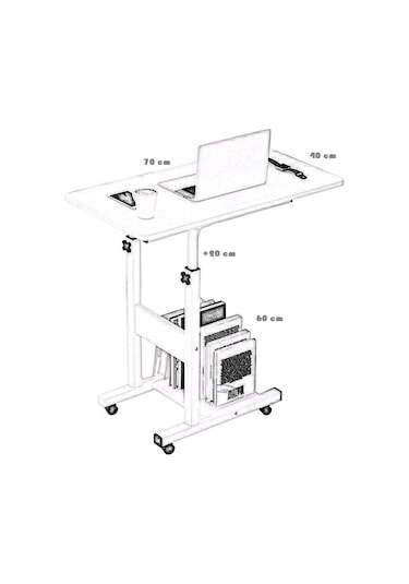 Yükseklik Ayarlı Yatak Sehpası - Atlantik Çam Tekerli 70x40