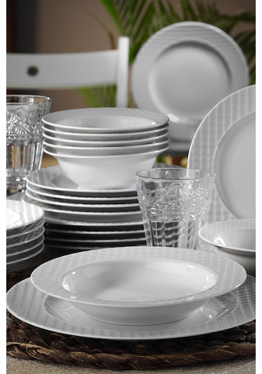 Kütahya Porselen Ekose 24 Parça 6 Kişilik Yemek Takımı Beyaz