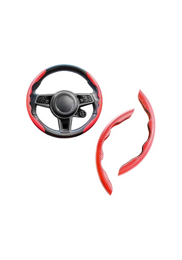 Yifomall Evrensel 15 İnç Karbon Fiber Direksiyon Kılıfı - Kaymayı Önleyen Ve Kolay Takılır Kırmızı Kırmızı
