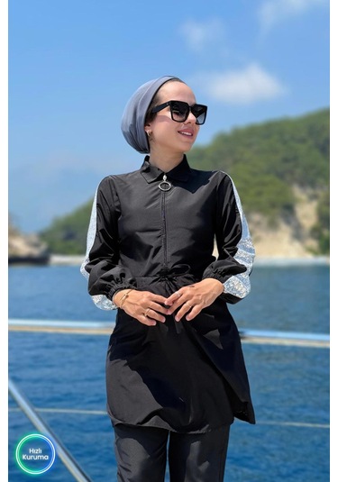 Kahijab Payet Detay Tesettür Mayo - Siyah Siyah