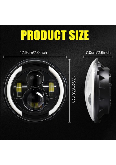 Suofeng 7" Evrensel Led Far H4-h13 Adaptörlü, 10000lm Parlaklık, Ip67 Su Geçirmez, Jeep Wrangler Ve Motosikletler İçin