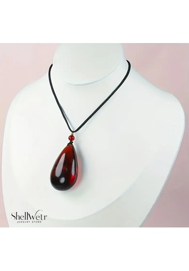 Ignis Gözyaşı Ateş Kehribarı Damla Şeklinde Unisex Kolye Kırmızı