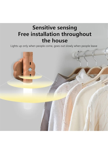 Shineyee 3'ü Bir Arada Akıllı Led Sensör Işığı - Şarj Edilebilir Duvar Lambası, El Feneri Ve Masa Lambası 2.5w Isıklı Beyaz Işık Ahşap Rengi Sarı