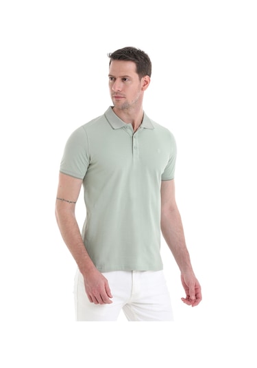 Hatemoğlu Yeşil Regular Fit Düz 100% Pamuklu Polo Yaka Tişört 3536etc22c03 16-0110tpx Yeşil - Ekru