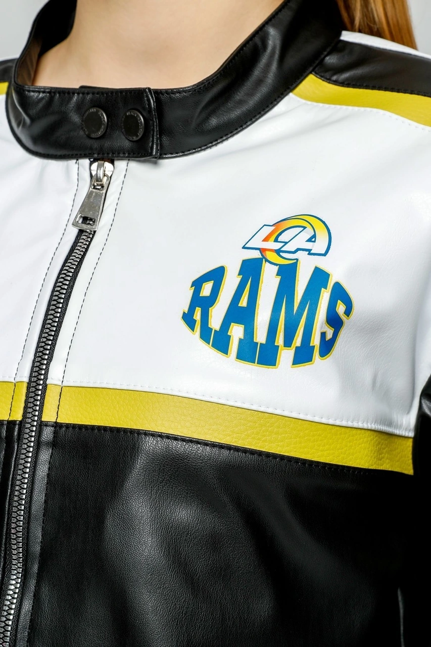 Kadın Oversize Baskılı Deri Şeritli Motorcu Montu Kısa Fermuarlı Yarışçı Ceketi Bomber Kolej Mont Sarı