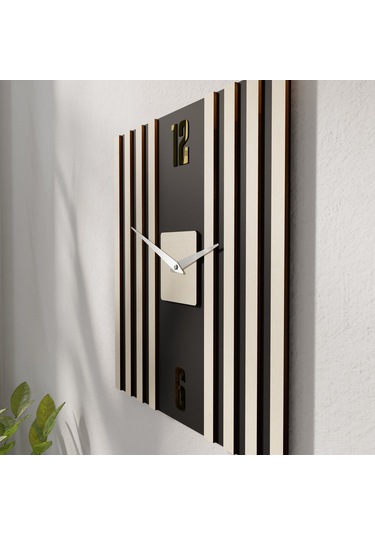 Dekoratif Minimal Tasarımlı Ahşap Duvar Saati Krem - Siyah