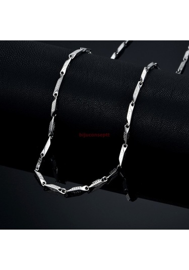 Erkek Çelik Zincir Dıesek Greek Desenli 3 Ml Kolye Gümüş Renk (185790746) Beyaz