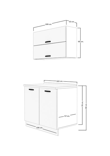 Decoraktiv Mini 100y Mdf Hazır Mutfak Dolabı - Tezgah Dahil - Bordo