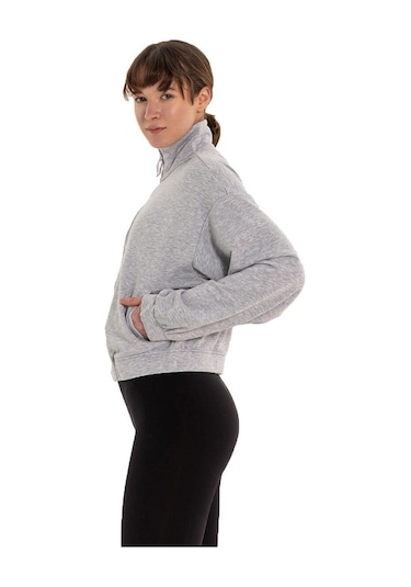 Inguz Dik Yaka Fermuarlı Sweatshirt Gri