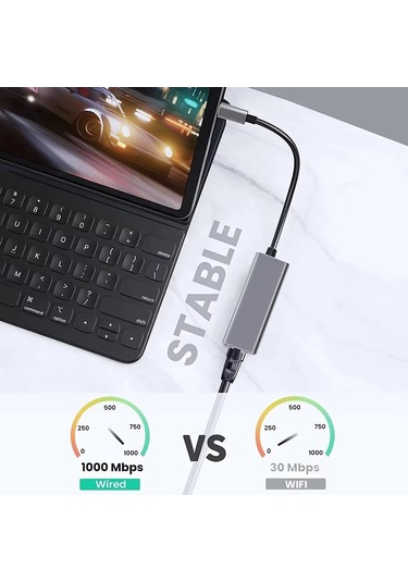 JFIND Usb Type C Adaptör RJ45 Ethernet Dönüştürücü Metalik Gri
