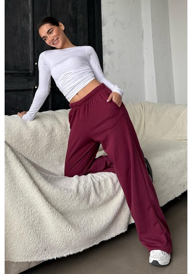 Madmext Bordo Bol Paça Kadın Eşofman Altı Mg2279 Bordo