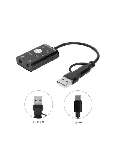 5259 7.1 3.5mm Kulaklık Mikrofon Type C Usb Ses Kartı Multii Fonk