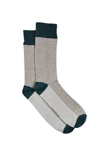 Erkek Bej-haki Blok Desenli Soket Çorap Gri
