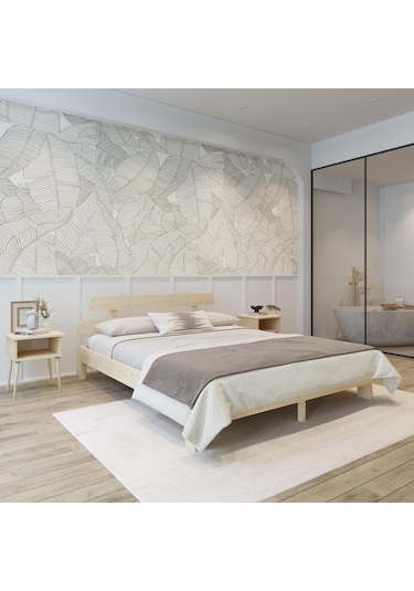 Lotus New Model Doğal Ahşap Karyola Ve İki Komodin Set-142 140 x 190