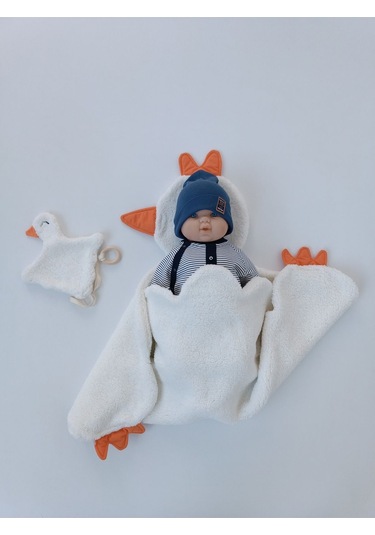 Kışlık Wellsoft Peluş Kuzu Kumaş Bebek Battaniyesi- Çok Amaçlı Minik Kuş Bebek Örtüsü -120x120cm Btn10257 Ekru