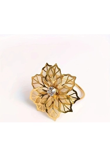 Trendooze Sunshine022 2 Adet Altın Çiçek Metal Peçetelik Yüzük, Düğün Dekorasyonu Altın