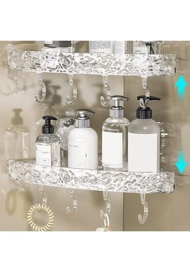 Şeffaf Depolama Rafı Üçgen Şekli Vantuz Duş Caddy Hızlı Drenaj Depolama Rafı Mutfak Şeffaf