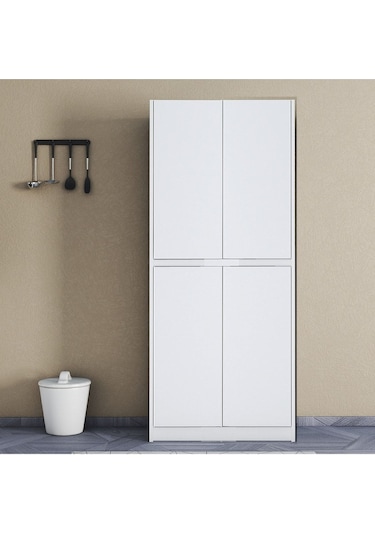 Umg Mobilya Patentli Santra Kulpsuz 4 Kapaklı Çok Amaçlı Dolap, Mutfak, Elbise, Balkon, Kiler, Dosya Dolabı Beyaz