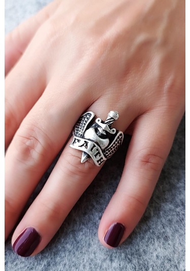 Kılıc Kanat Şekilli Gümüş Kaplama Ayarlanabilir Unisex Yüzük El Y - 553484958 Çok Renkli