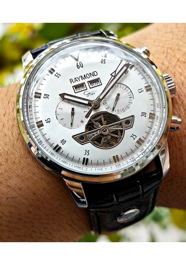 Raymond Star Gümüş Beyaz Otomatik Erkek Kol Saati Gümüş