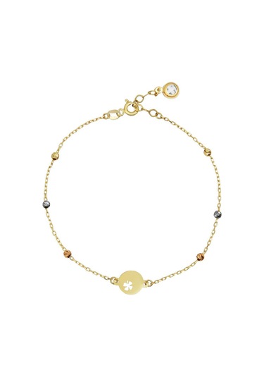 14 Ayar Altın Dorika Yonca Bileklik - 17 Cm / Yonca - Sarı Sarı Altın