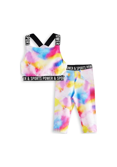 Denokids Batik Kız Çocuk Crop Top Spor Tayt Takım Renkli Çok Renkli