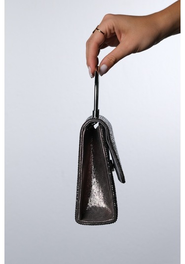 Lamaya Platin Taşlı Kadın El Çantası Platin Kristal