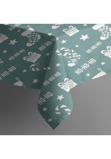 Noel Desenli Dikdörtgen Masa Örtüsü 60x84 İnç, Su Geçirmez Ve Leke Tutmaz Noel Çorap Simgesi