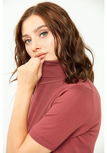 Desen Triko Kadın Likralı Kısa Kollu Tam Balıkçı Bluz 20346 Gül K