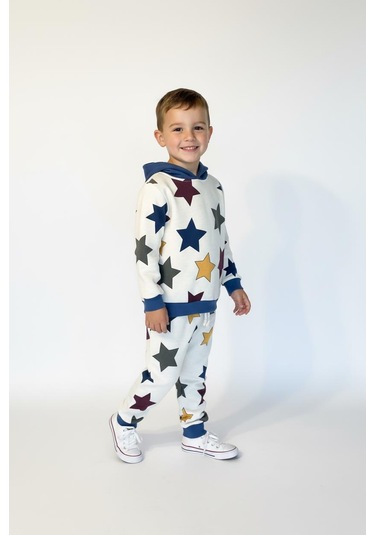 Yıldız Baskılı Kapşonlu 2 Li Takım İndigo