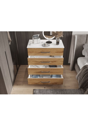 Şifonyer Dört Çekmeceli Parlak Beyaz+ud Beyaz - Ud