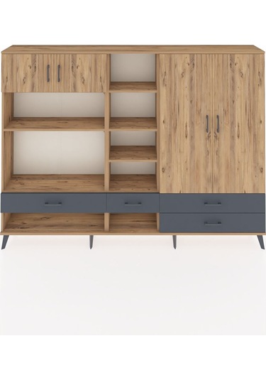 Arges Dolap 12 Raflı 4 Çekmeceli 4 Kapaklı 220x30x163 Çam-çam/ant Çam-çam/antrasit