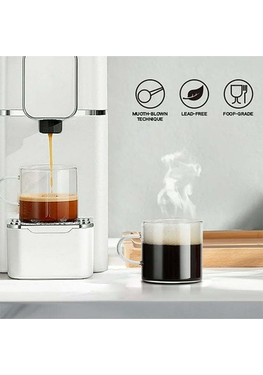 Yaozixa 4'lü 118 Ml Borosilikat Cam Espresso Bardak Seti, Kollü, Mikrodalga Ve Lavaboda Güvenli, Sıcak/soğuk İçecekler İçin Şeffaf