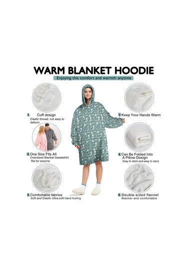 Noel Temalı Unisex Giyilebilir Battaniye Hoodie, Kalın Peluş, Kollar Ve Büyük Cep-a194 Bej