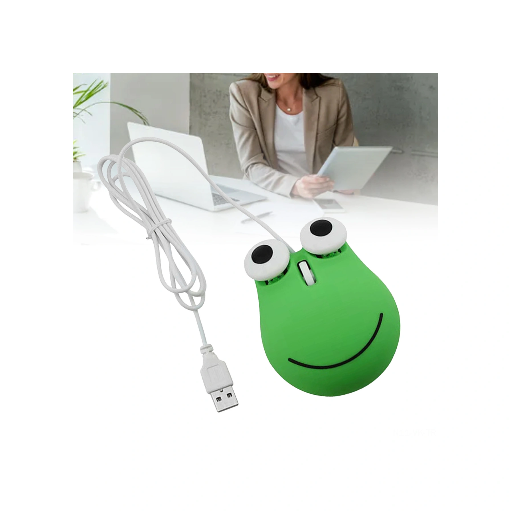 Vkemall Yeşil Kurbağa Desenli Ergonomik Kablolu Fare - Hassas Optik Takip, Usb Bağlantı, Bilgisayar Ve Dizüstü Uyumlu