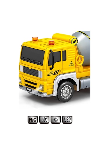 Pilli Işıklı Sesli 1:20 Ölçek Kumandalı Eğitici Çocuk Oyuncak Rc Çimento Kamyonu