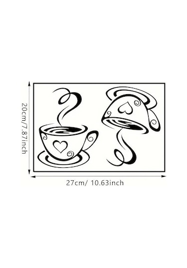 Gajeena "kahve Fincanı Desenli Otomatik Yapışkan Duvar Sticker - Su Geçirmez Isı Dayanıklı Ev Dekorasyonu" Siyah