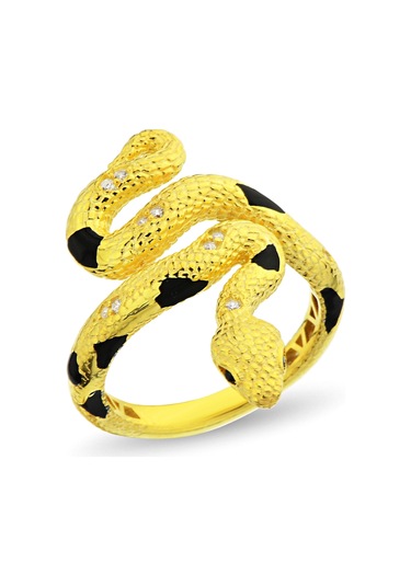 18k Altın Kaplamalı 925 Ayar Gümüş Yılan Yüzük - 34024901 Altın