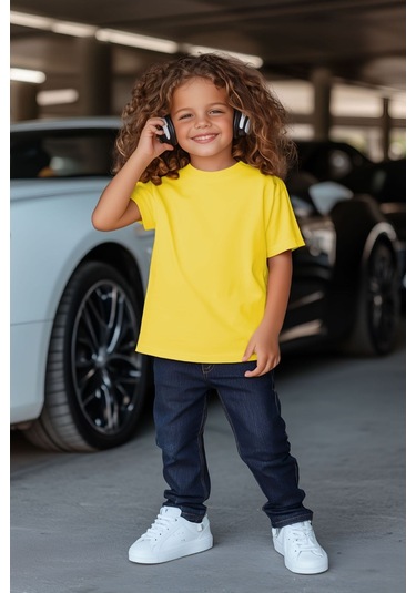 Sarı Çocuk T-shirt Kız Erkek Unisex %100 Pamuk SARI