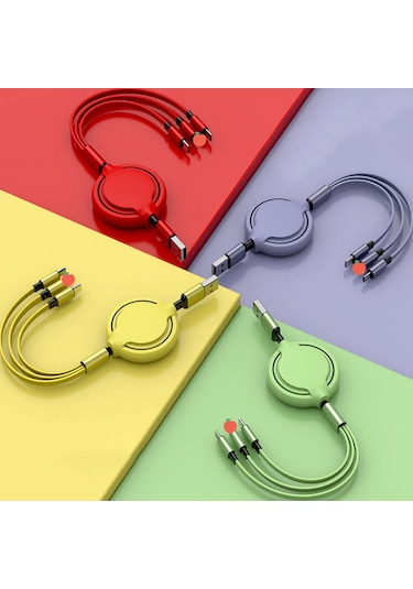 Suofeng 3'lü Genişletilebilir Telefon Şarj Kablosu, Sıvı Silikon, Hızlı Şarj 2.8a , Micro Usb/type-c/8pin, Evrensel Uyumlu, Mor